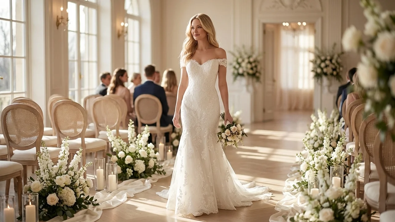 Schulterfrei Spitzen-Meerjungfrau Brautkleid - 5