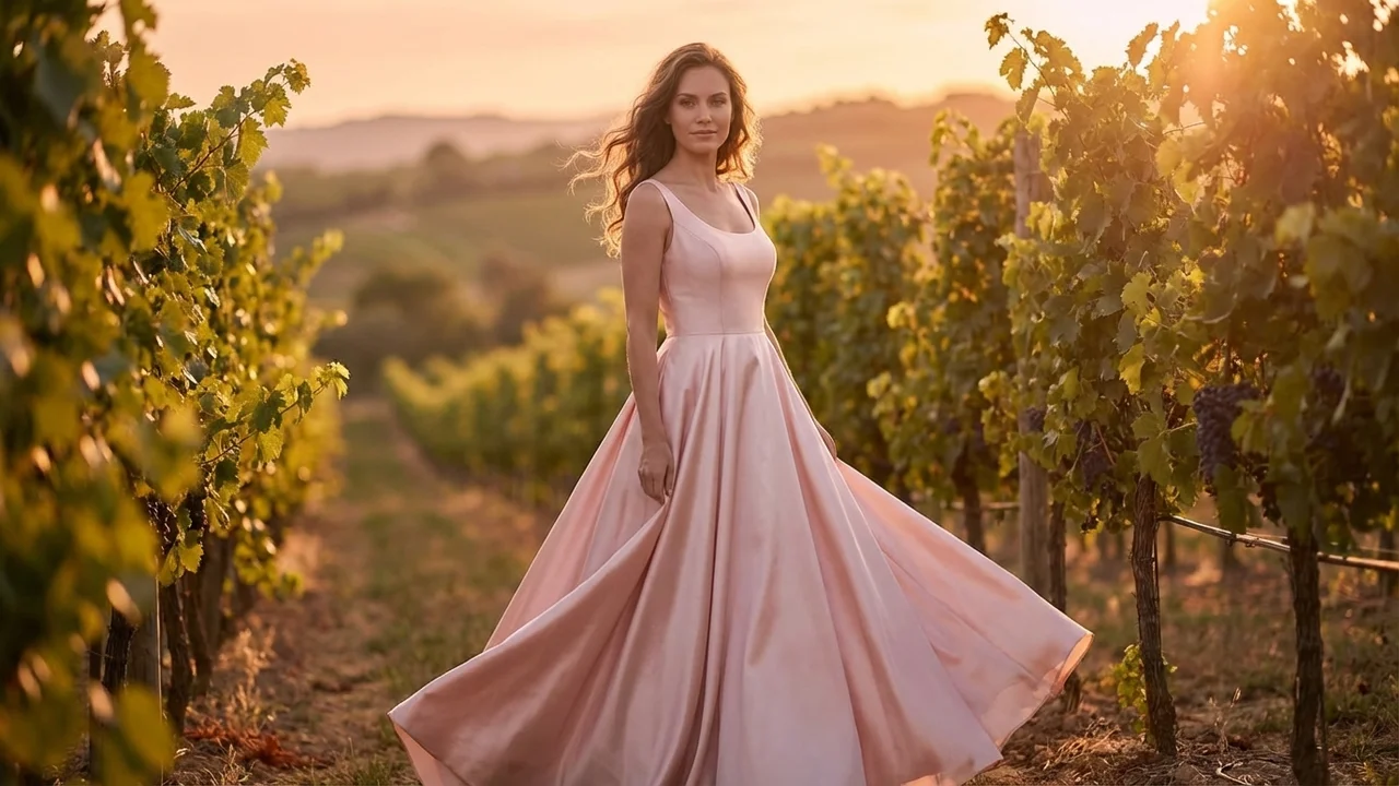 Pink Satin Fit and Flare Wedding Dress - 6