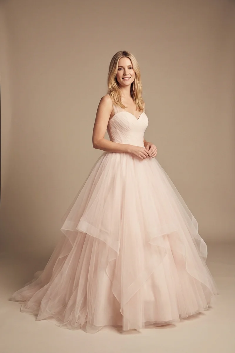 Robe de Mariée Princesse en Tulle Rose avec Encolure Cœur - 1