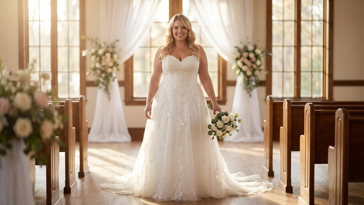 Romantic Lace Plus Size Wedding Dress with Corset Back - 5