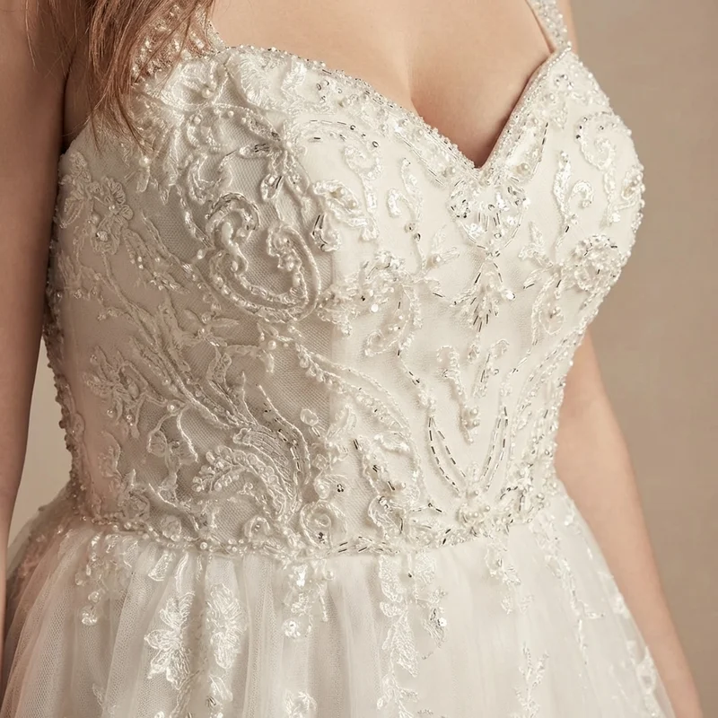 Princess Tulle Plus Size Wedding Dress with Beaded Bodice - 3
