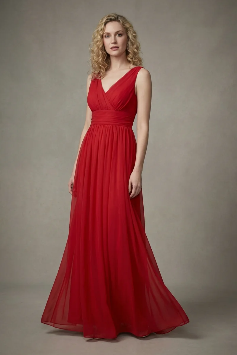 Rotes Chiffon-Brautkleid mit Empire-Taille - 1