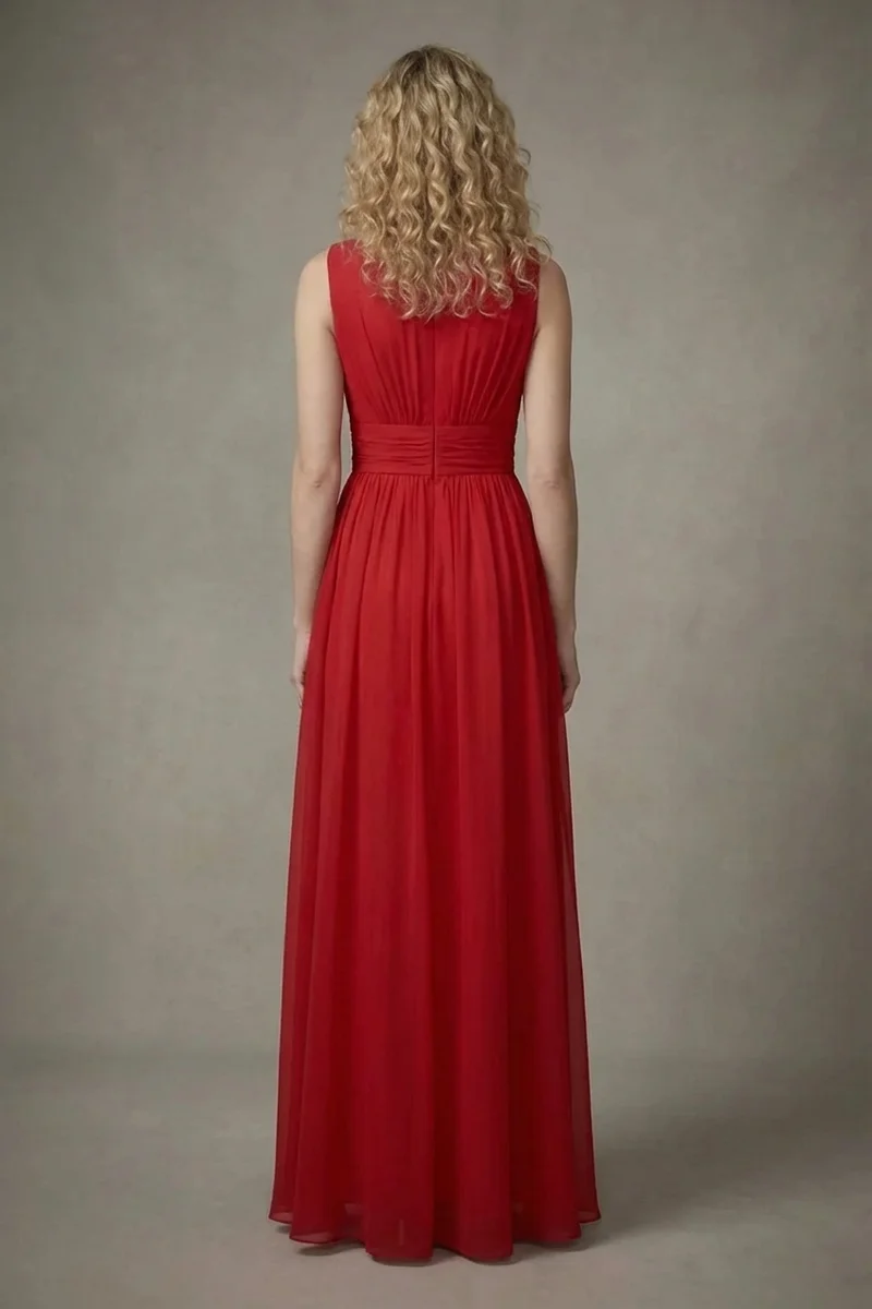 Robe de Mariée Rouge en Mousseline Taille Empire - 2