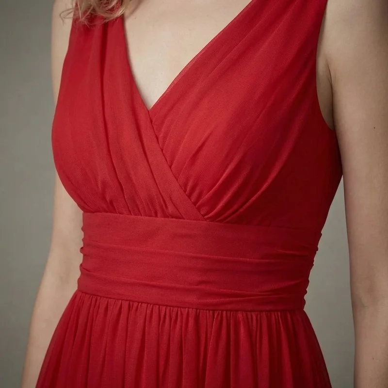 Robe de Mariée Rouge en Mousseline Taille Empire - 3