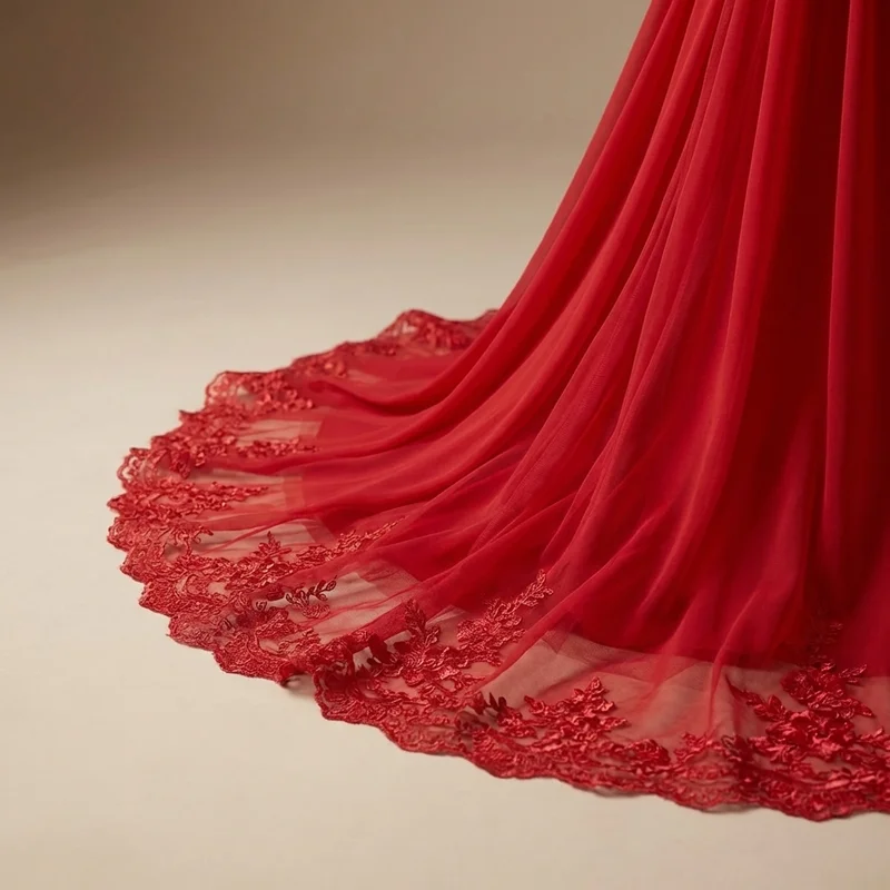 Robe de Mariée Rouge en Mousseline Taille Empire - 4