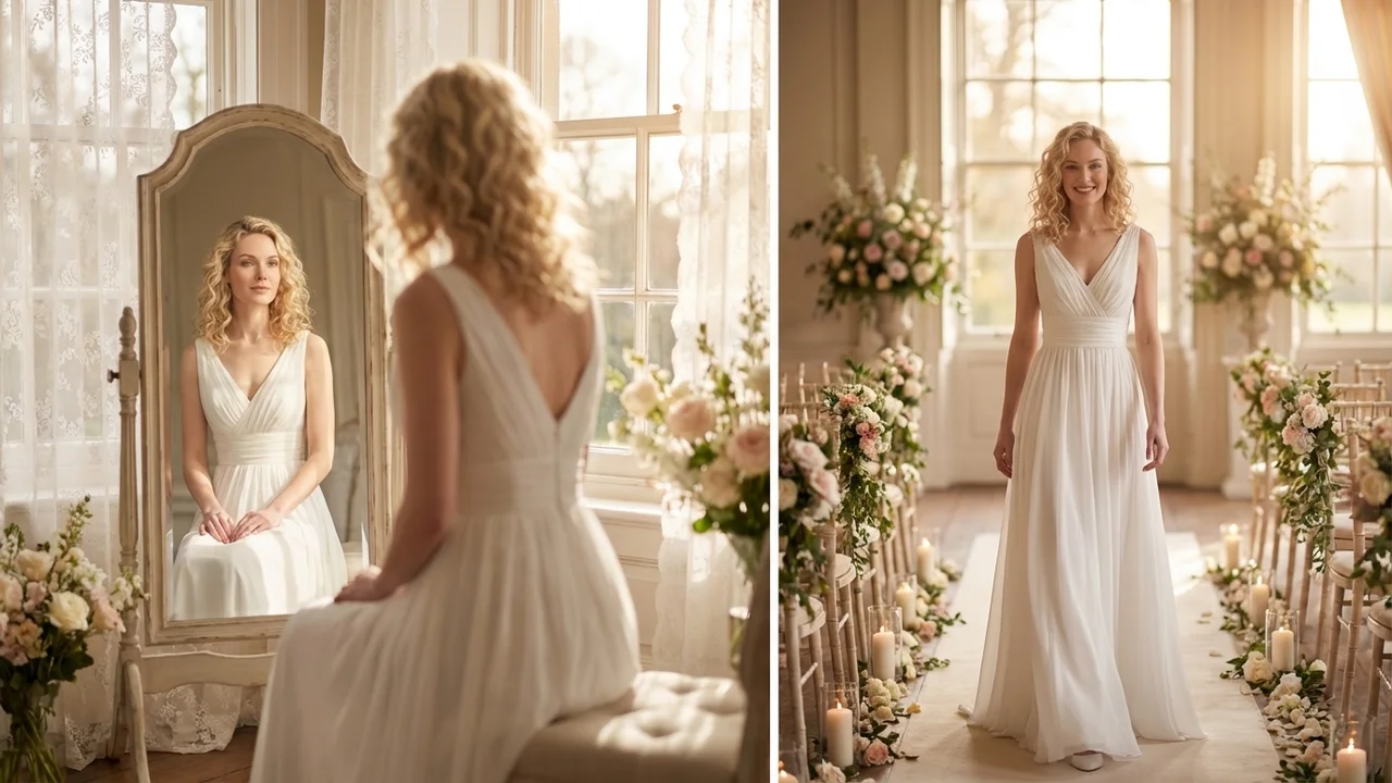 Robe de Mariée Rouge en Mousseline Taille Empire - 5