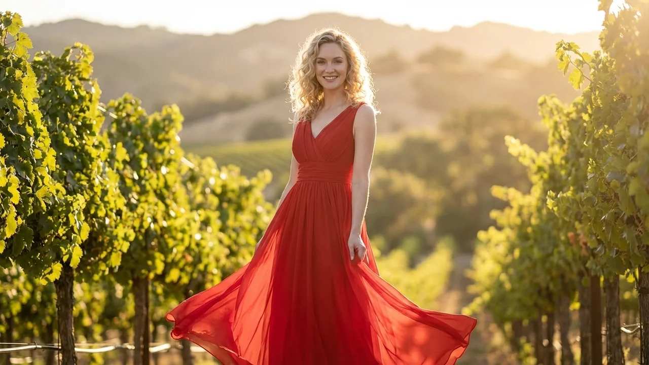 Robe de Mariée Rouge en Mousseline Taille Empire - 6