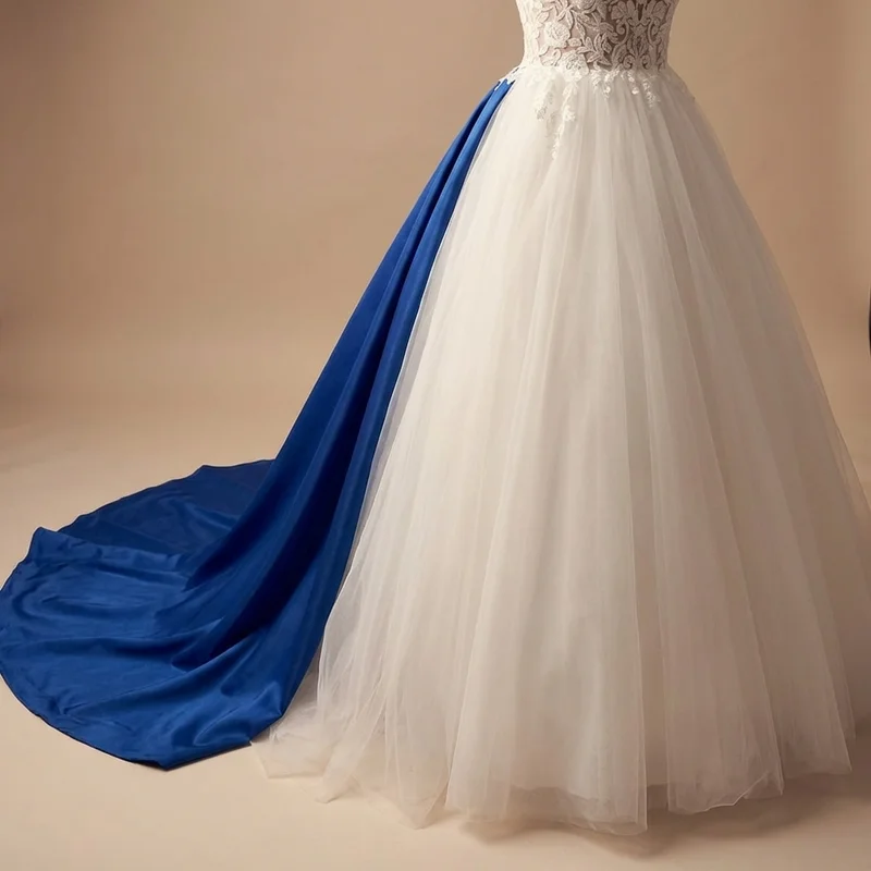 Royal Length Tulle Wedding Dress with Embroidered Bodice - 4