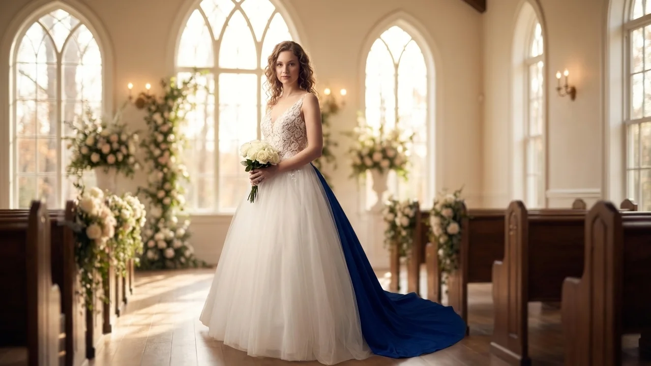 Royal Length Tulle Wedding Dress with Embroidered Bodice - 5
