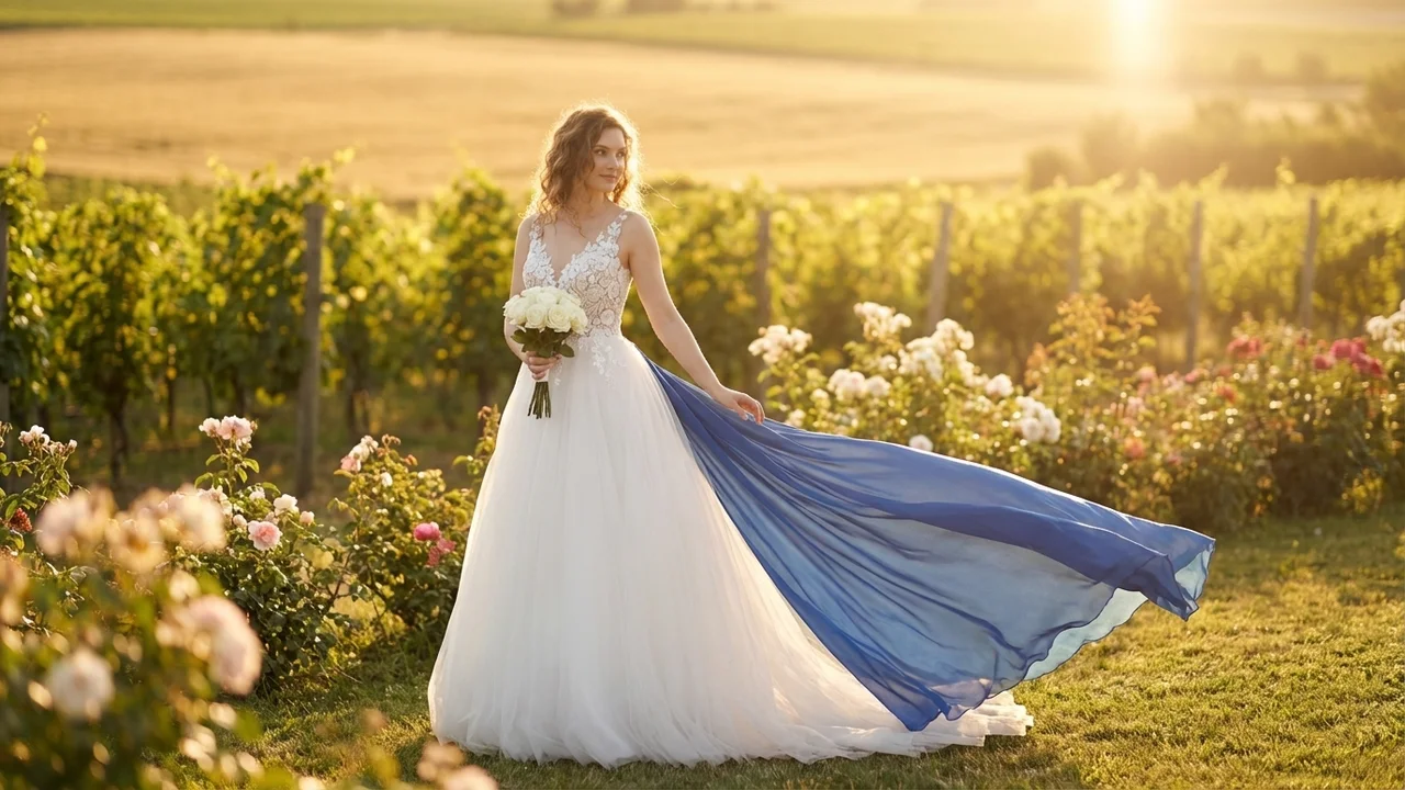 Royal Length Tulle Wedding Dress with Embroidered Bodice - 6