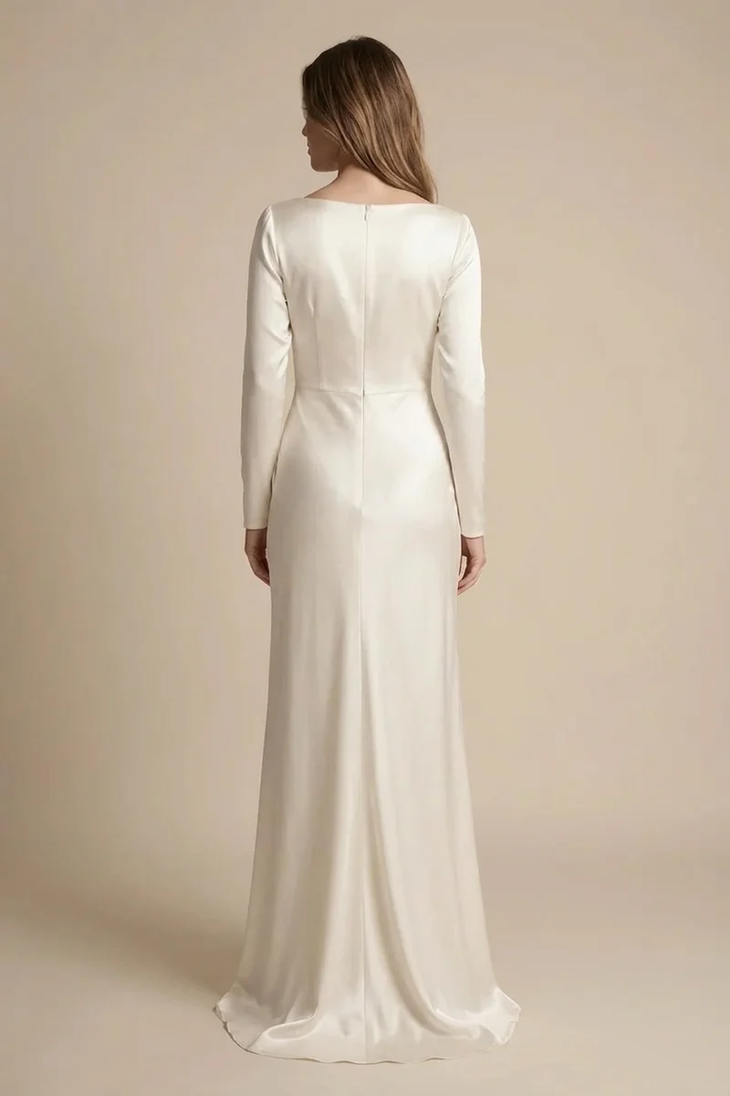 Long Sleeve Satin Wedding Dress - 2
