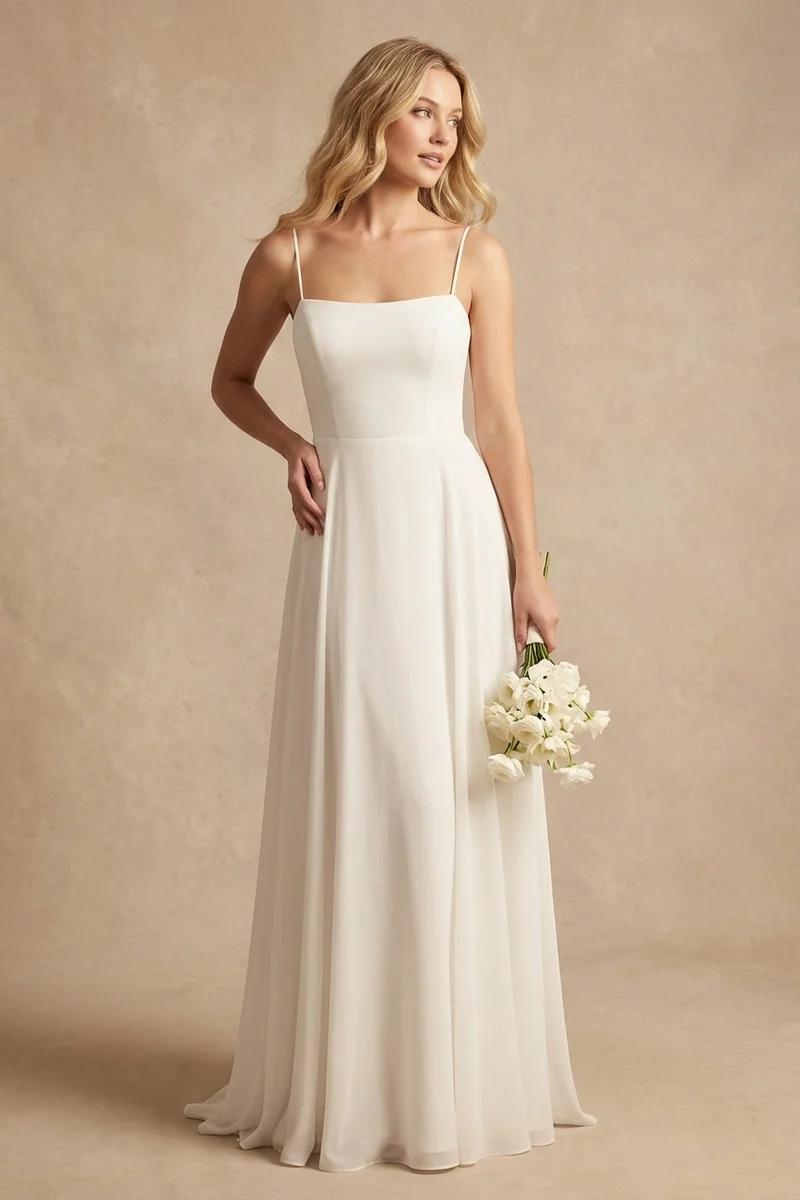 Isla Sheath Chiffon Spaghetti Strap Wedding Dress - 1