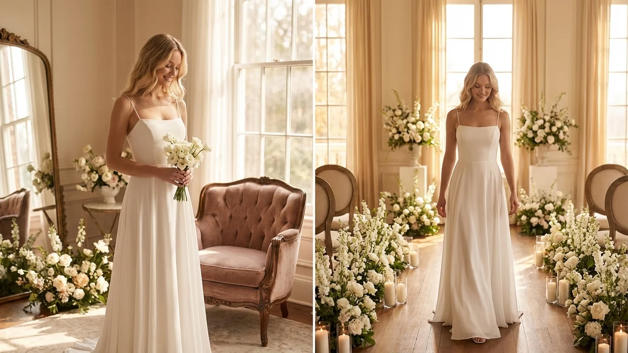 Isla Robe de Mariée Fourreau en Mousseline à Bretelles Fines - 5