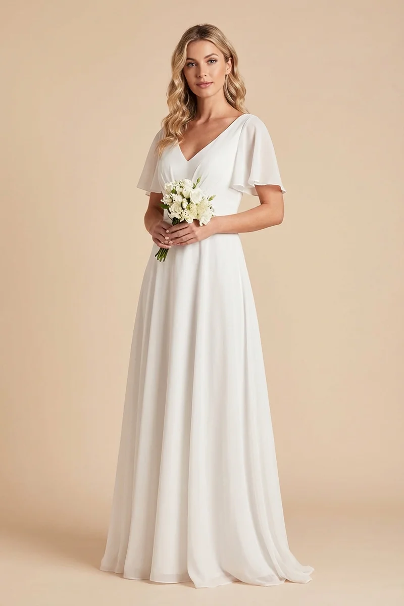 Darcy Short Chiffon V-Neck Wedding Dress - 1