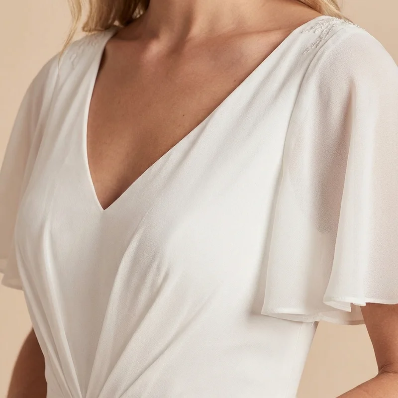 Darcy Short Chiffon V-Neck Wedding Dress - 3