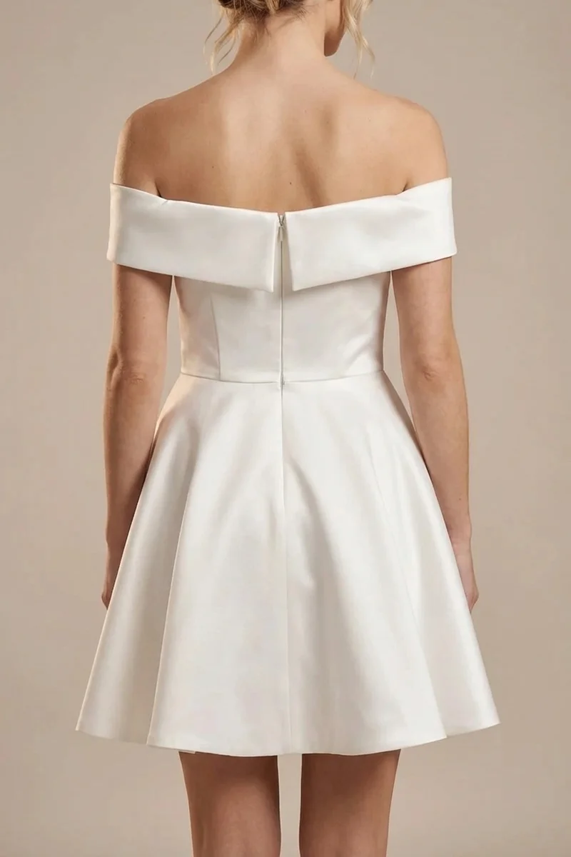 Eloise Short Satin Off-Shoulder Wedding Dress - 2