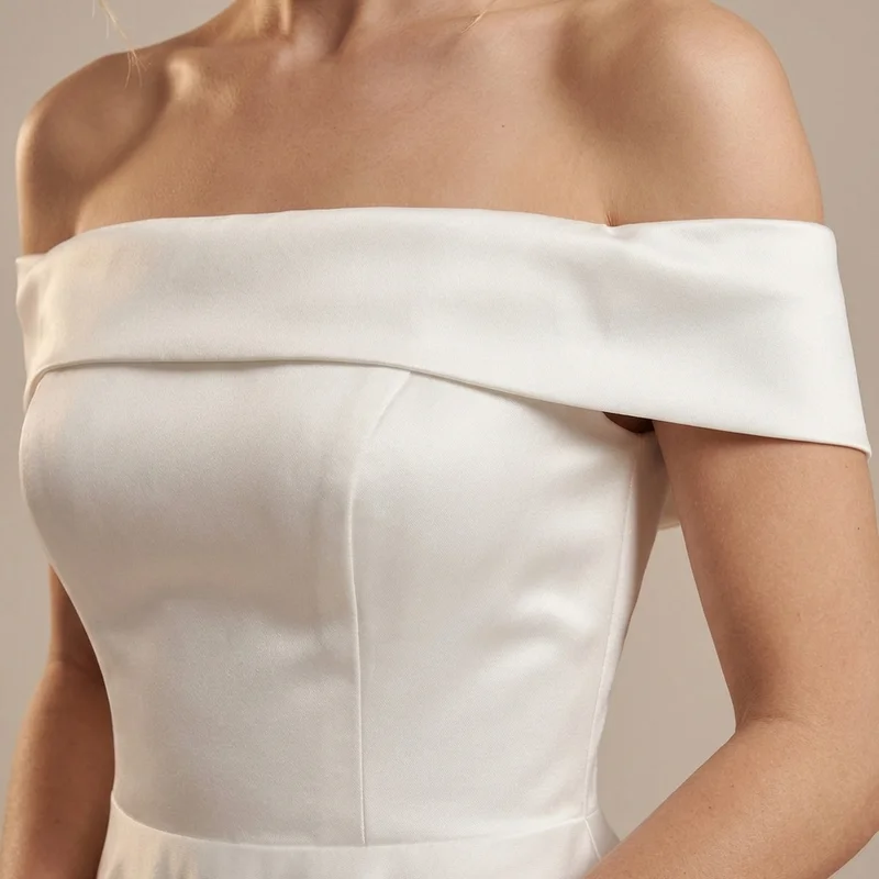 Eloise Short Satin Off-Shoulder Wedding Dress - 3