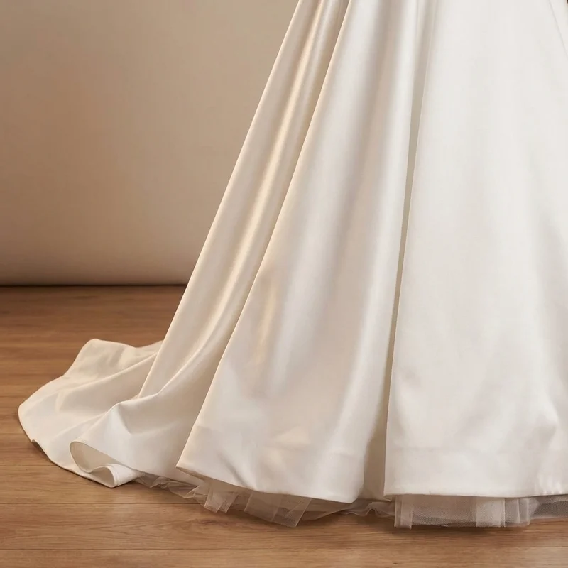 Eloise Short Satin Off-Shoulder Wedding Dress - 4