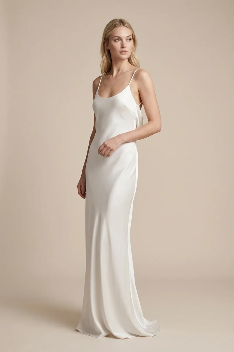 Elara Silk Slip Wedding Dress with Cowl Back - 1