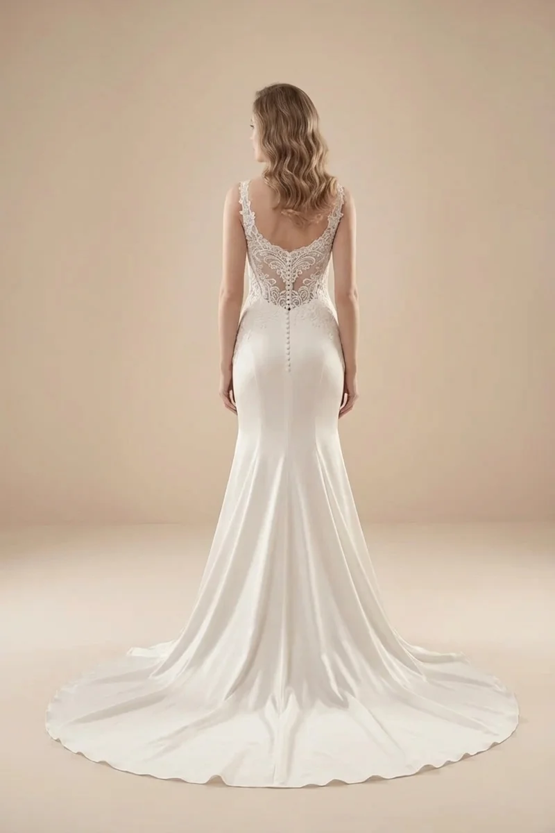 Valentina Silk Mermaid Wedding Dress with Lace Bodice - 2