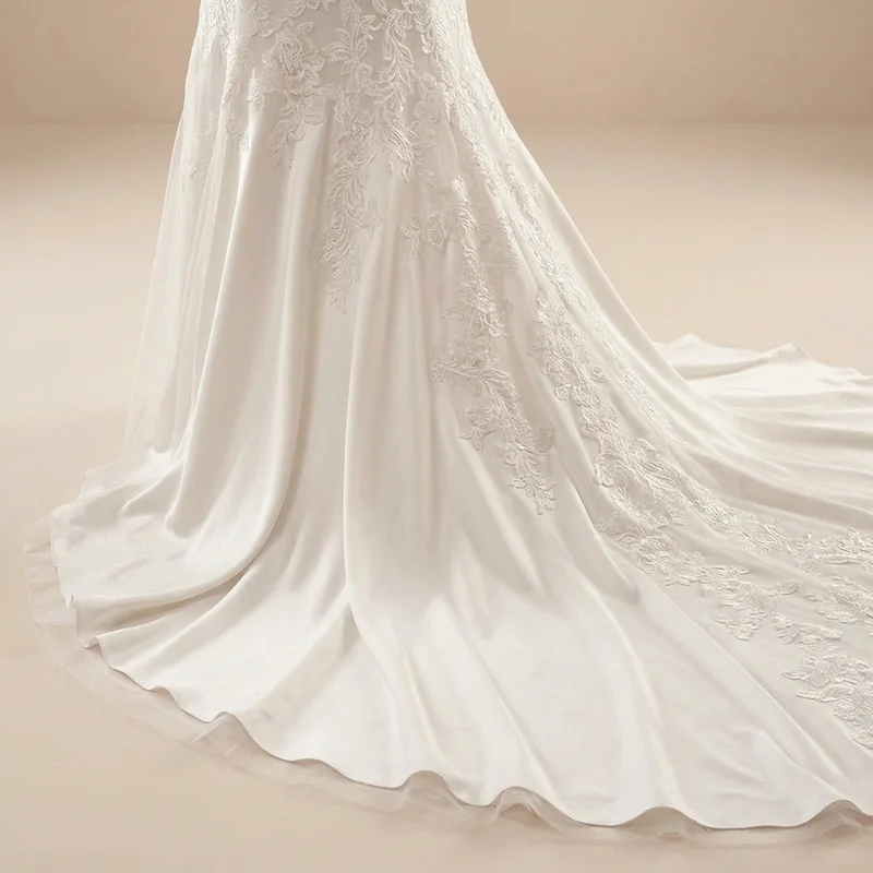 Valentina Silk Mermaid Wedding Dress with Lace Bodice - 4