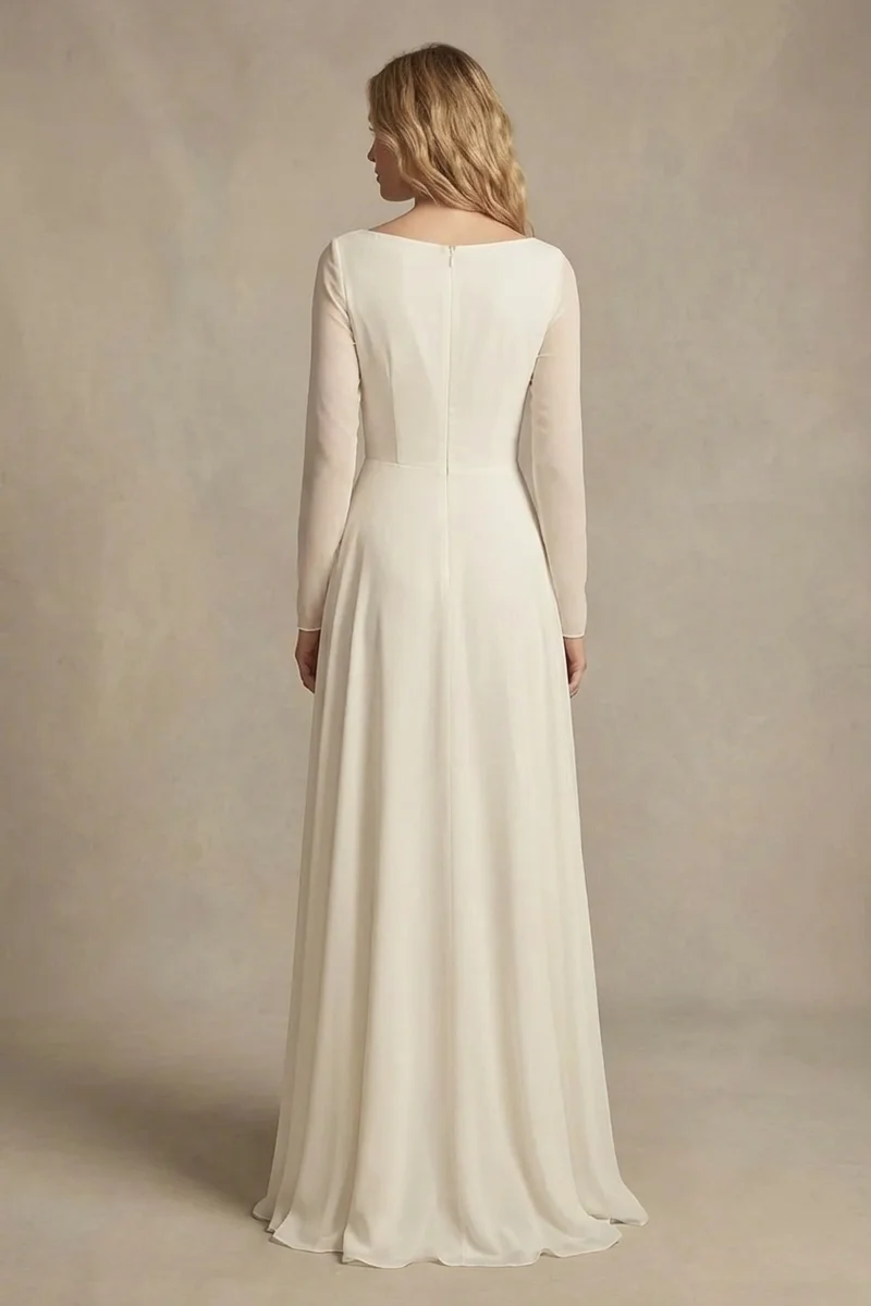 Phoebe Robe de Mariée Fourreau en Mousseline Col Bateau - 2