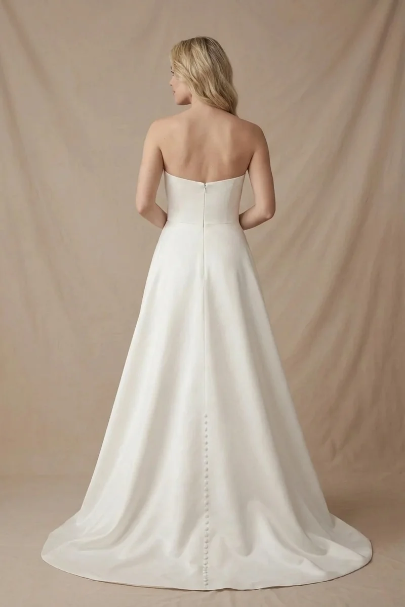 Clara Simple Satin Strapless Wedding Dress - 2