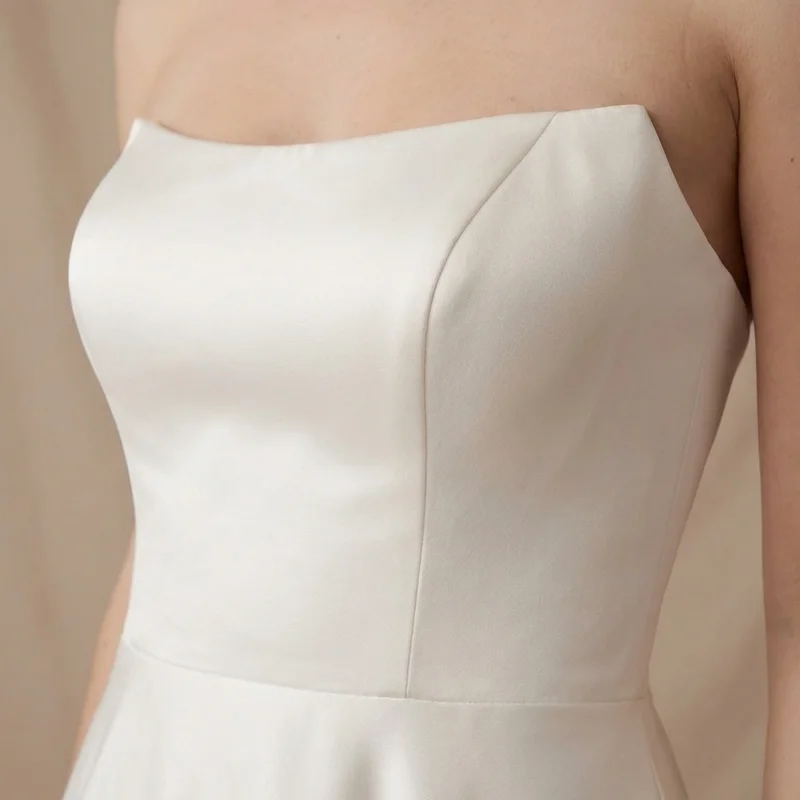 Clara Simple Satin Strapless Wedding Dress - 3