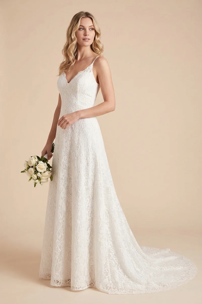 Rosalie Spitzen-Spaghettiträger A-Linie Brautkleid - 1