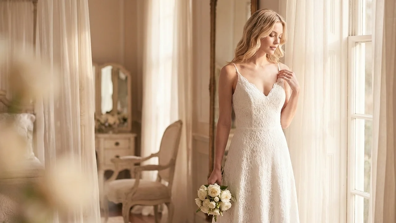 Rosalie Spitzen-Spaghettiträger A-Linie Brautkleid - 5