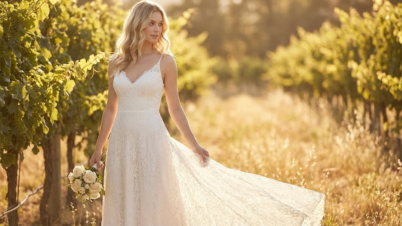 Rosalie Spitzen-Spaghettiträger A-Linie Brautkleid - 6