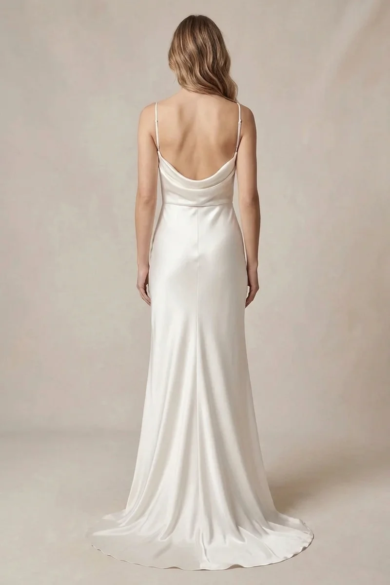 Estelle Satin Wasserfall-Ausschnitt Spaghettiträger Slip-Kleid - 2