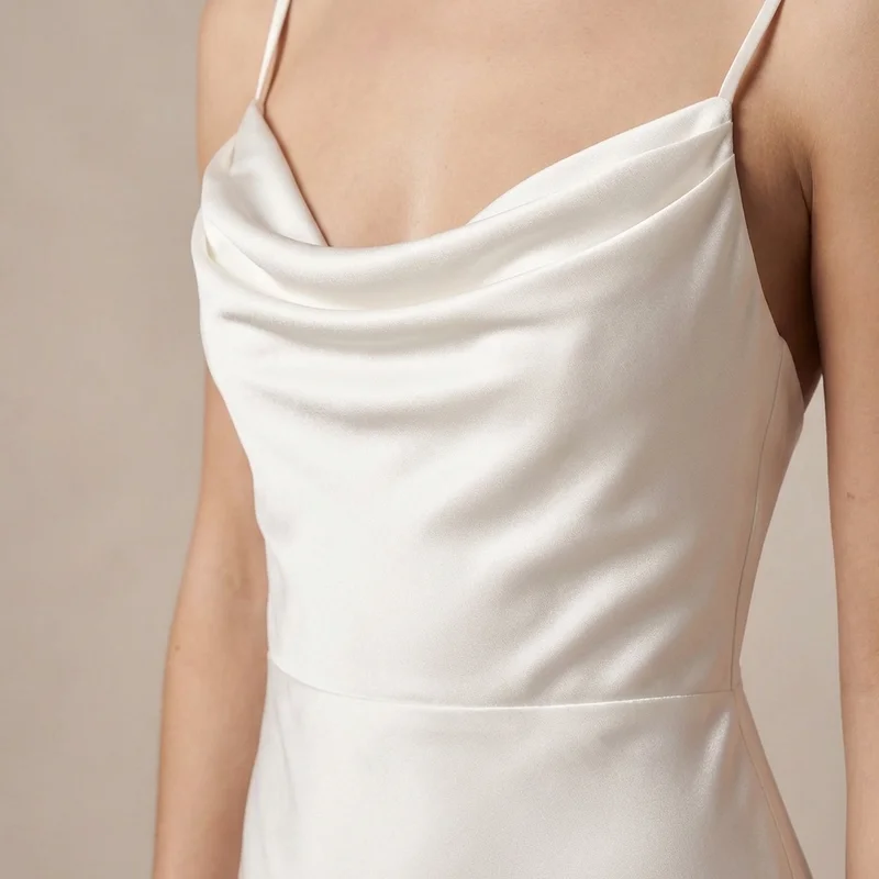 Estelle Satin Wasserfall-Ausschnitt Spaghettiträger Slip-Kleid - 3