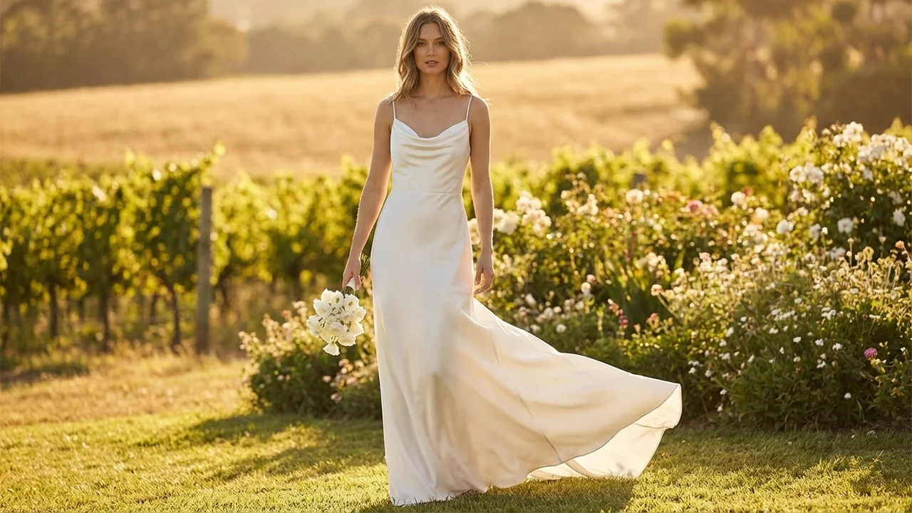 Estelle Satin Wasserfall-Ausschnitt Spaghettiträger Slip-Kleid - 6