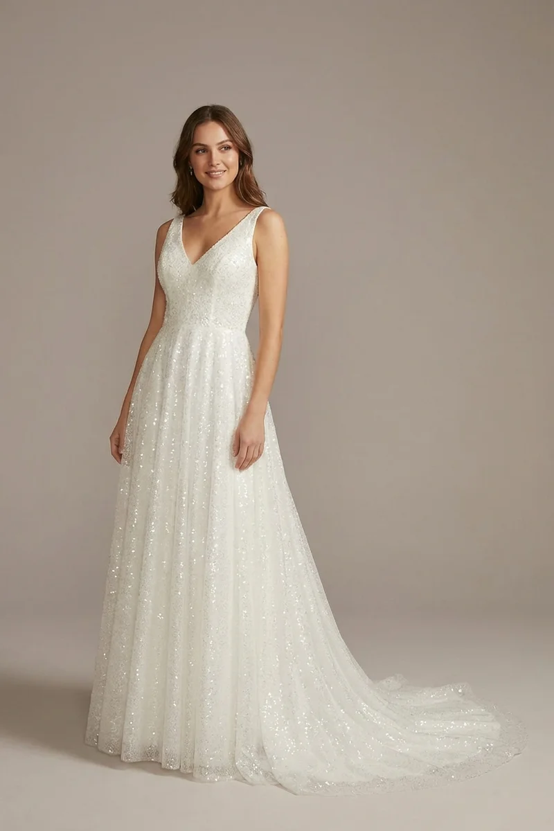 Celeste Robe de Mariée Trapèze Tout en Sequins - 1