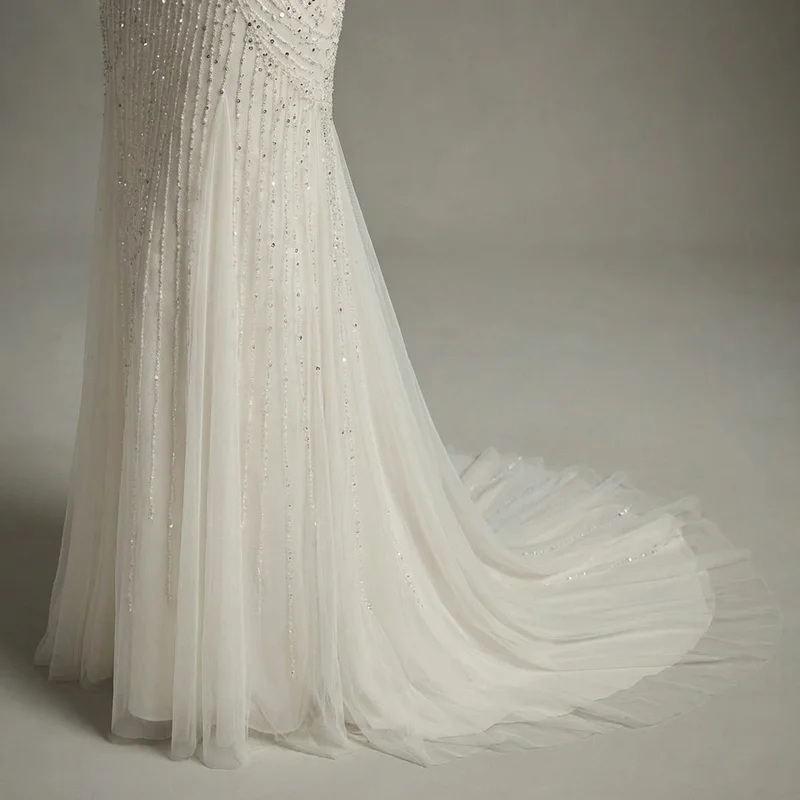 Noelle Robe de Mariée Fourreau Perlée Scintillante - 4
