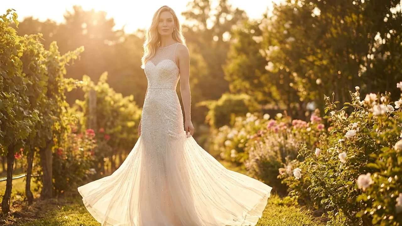 Noelle Robe de Mariée Fourreau Perlée Scintillante - 6