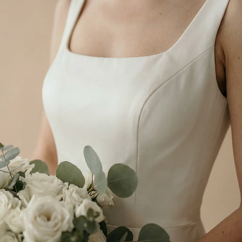 Robe de Mariée Clara Col Carré en Satin - 3