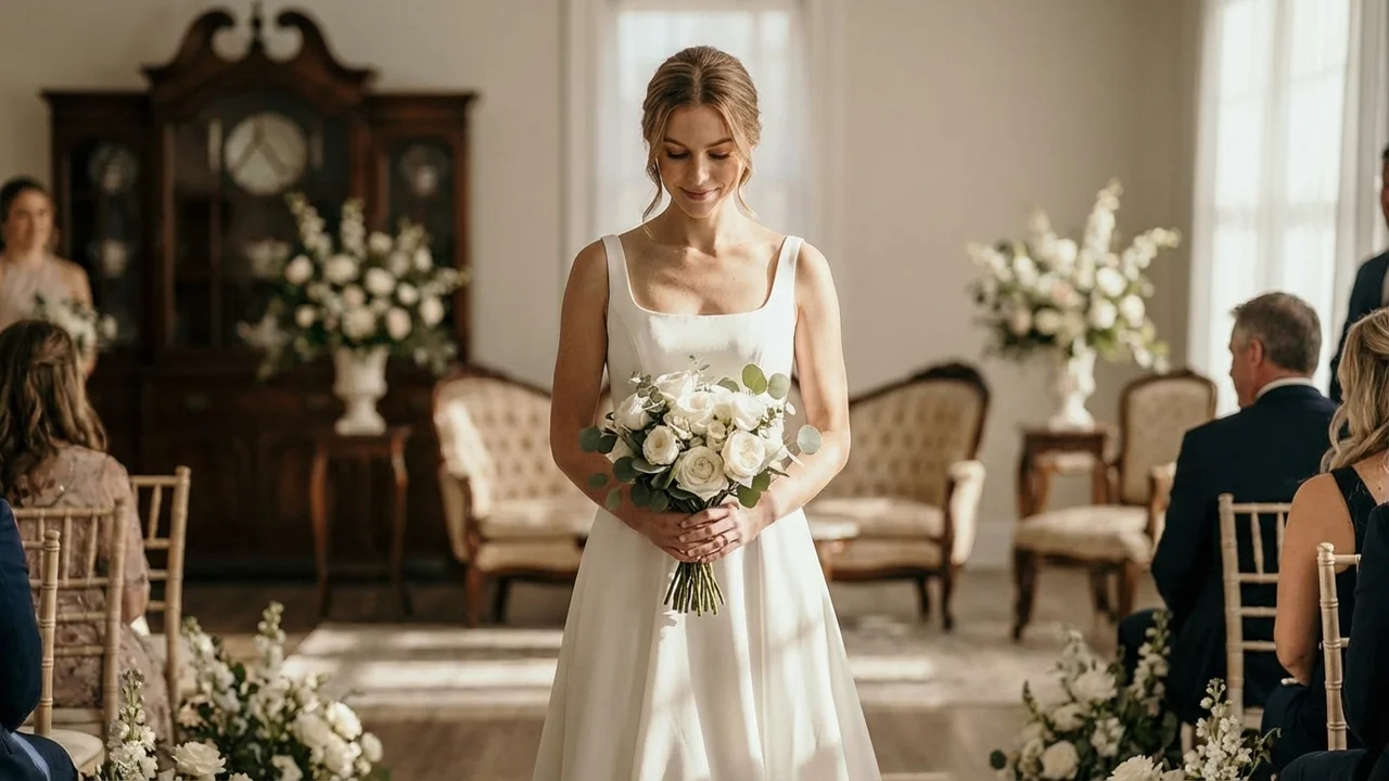 Robe de Mariée Clara Col Carré en Satin - 5