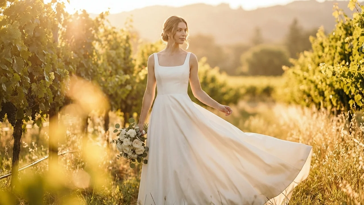 Robe de Mariée Clara Col Carré en Satin - 6