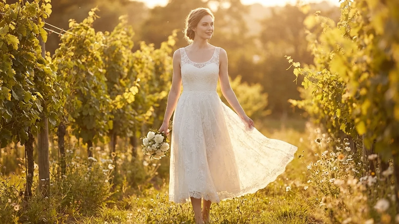 Rosalie Spitzen Wadenlang Brautkleid - 6