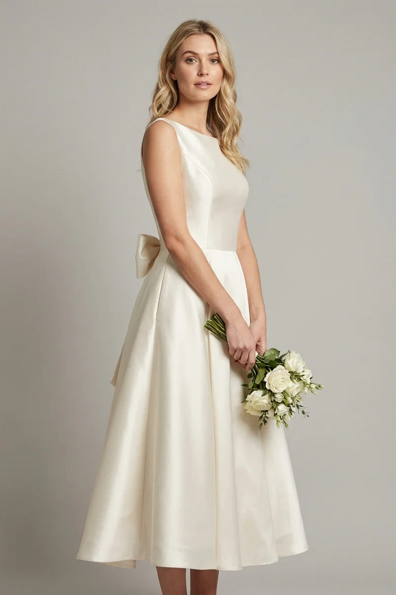 Margot Robe Mi-Longue en Satin avec Nœud - 1