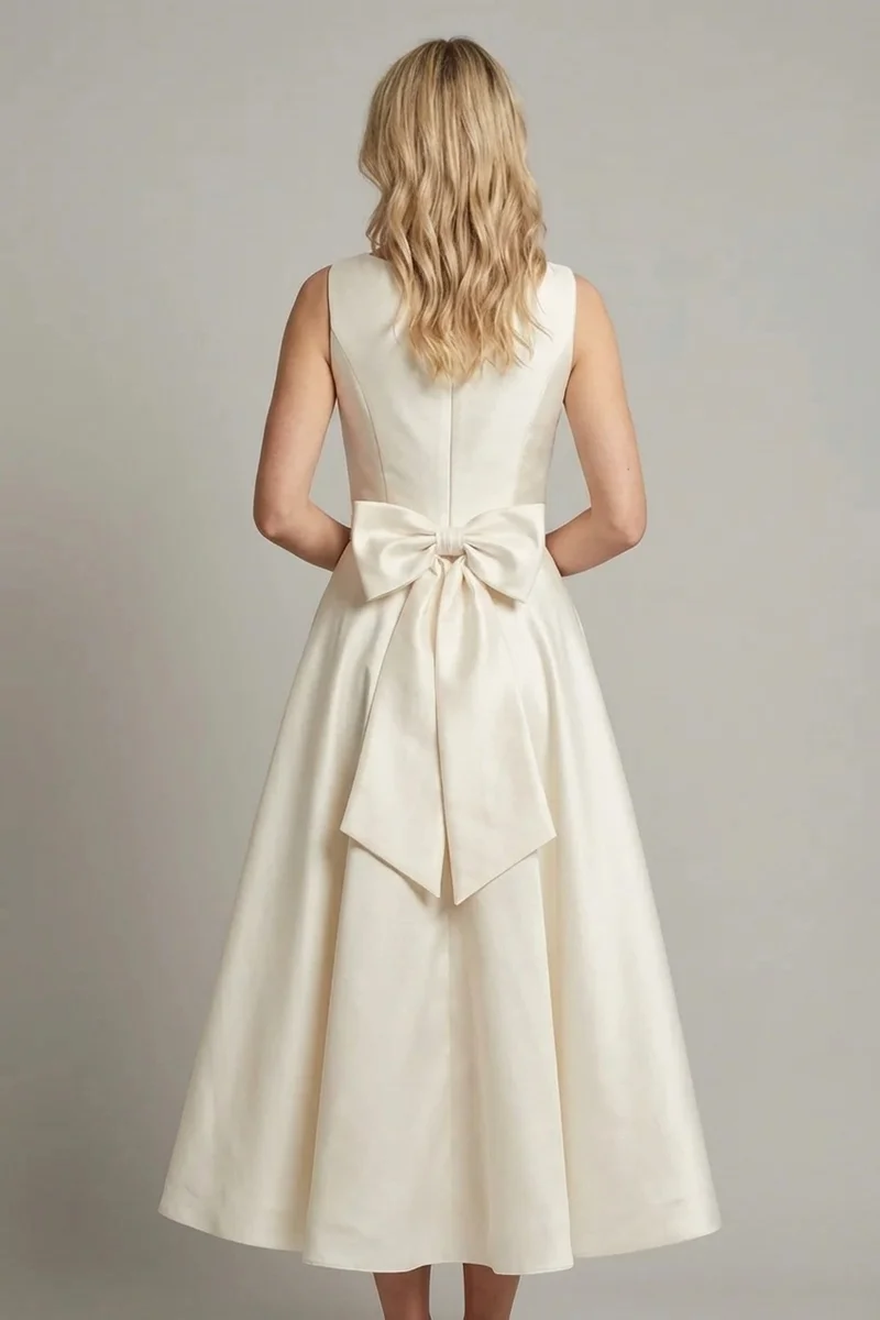 Margot Satin Wadenlanges Kleid mit Schleifendetail - 2