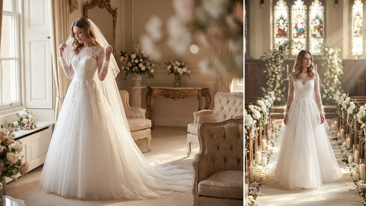 Cordelia Tulle Long Sleeve Winter Wedding Dress - 5