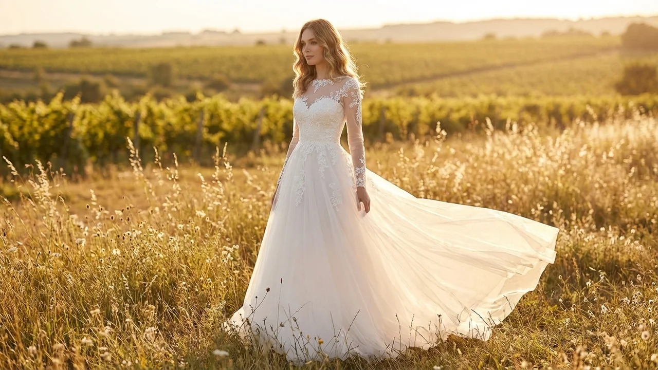 Cordelia Tulle Long Sleeve Winter Wedding Dress - 6