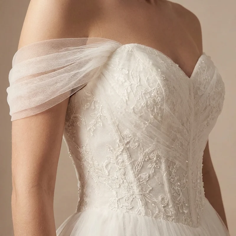 Genevieve Tulle Off-Shoulder Romantic Wedding Dress - 3