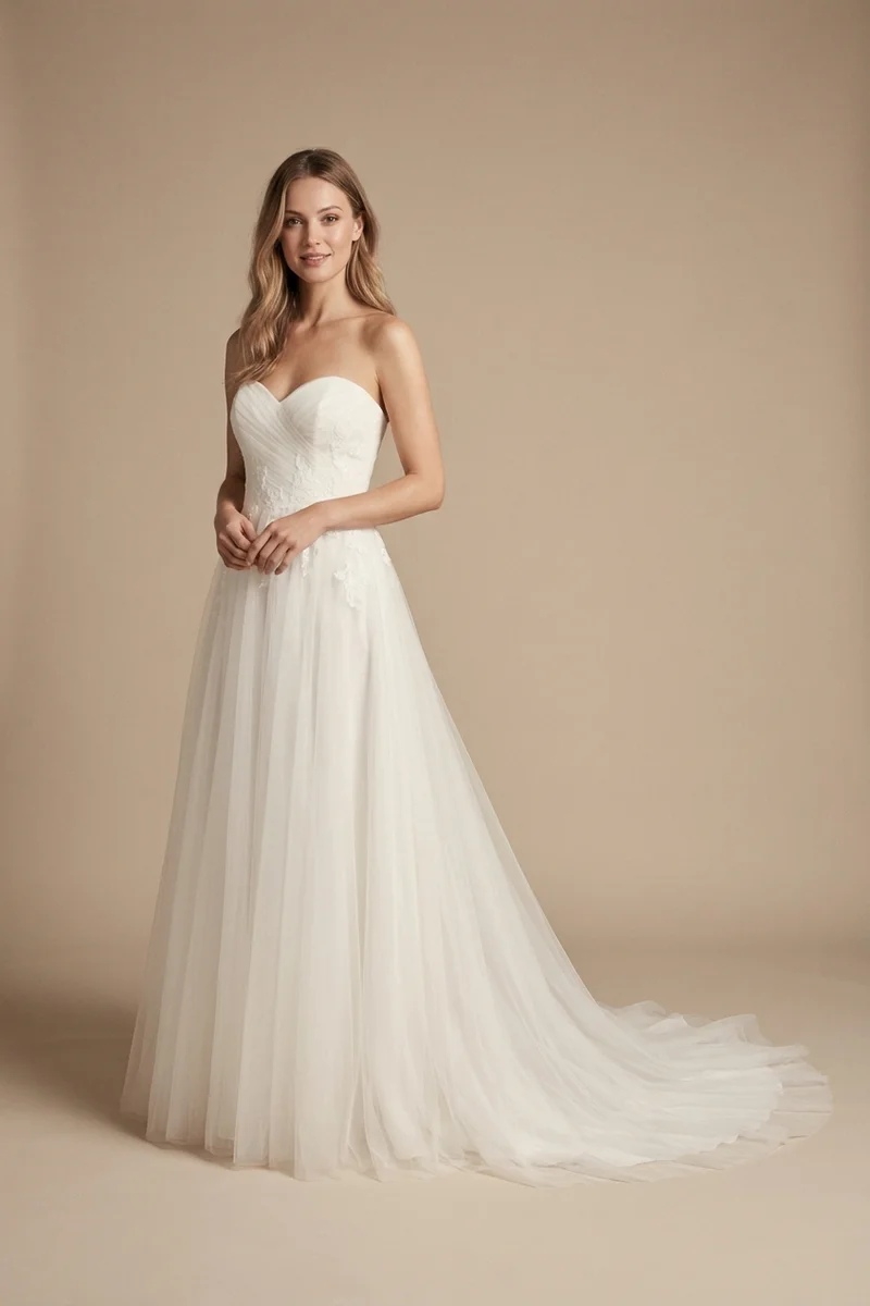 Tulle Sweetheart Wedding Dress Under $100 - 1