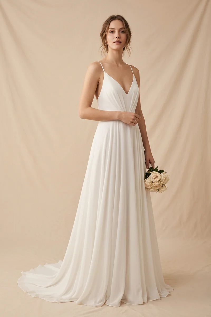 Spaghetti Strap Simple Wedding Dress Under $100 - 1
