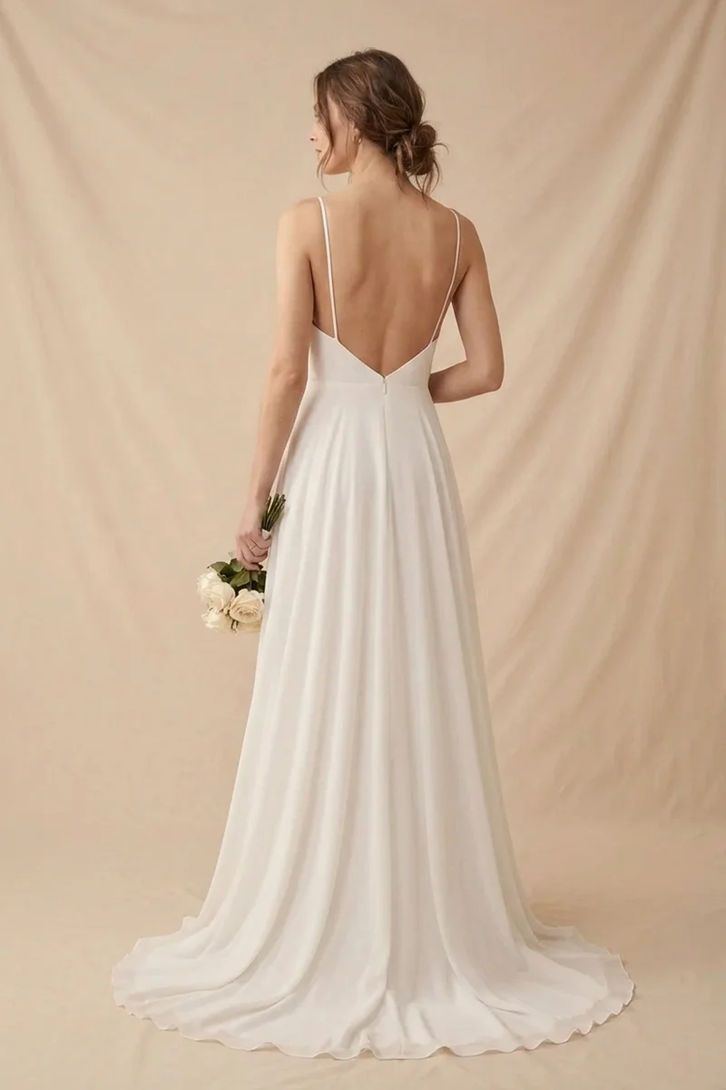 Robe de Mariée Simple à Bretelles Fines à Moins de 100 € - 2