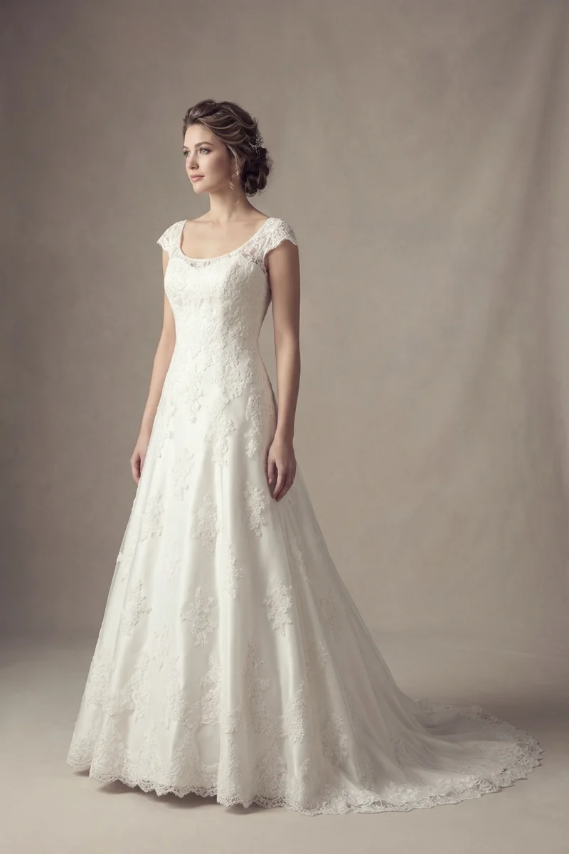 Lace Cap Sleeve Wedding Dress Under $100 - 1